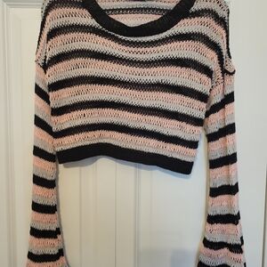 Nasty Gal Black and Pink Striped Knit Coverup